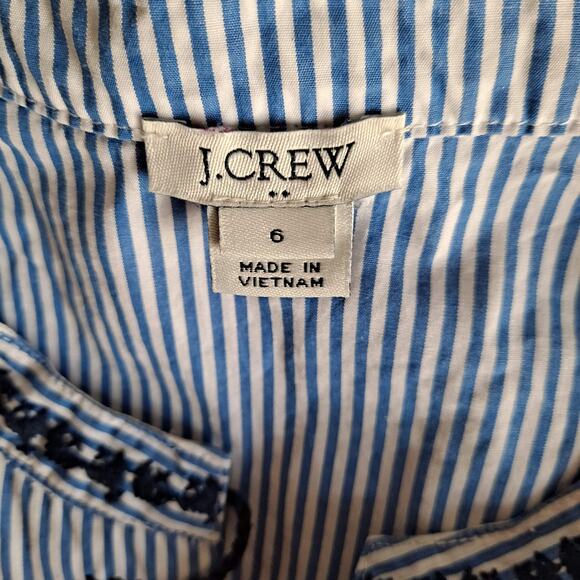 J. Crew Blue White Stripe SleevelessEmbroidered Neckline w Tassle Top - Size 6 - Picture 10 of 11
